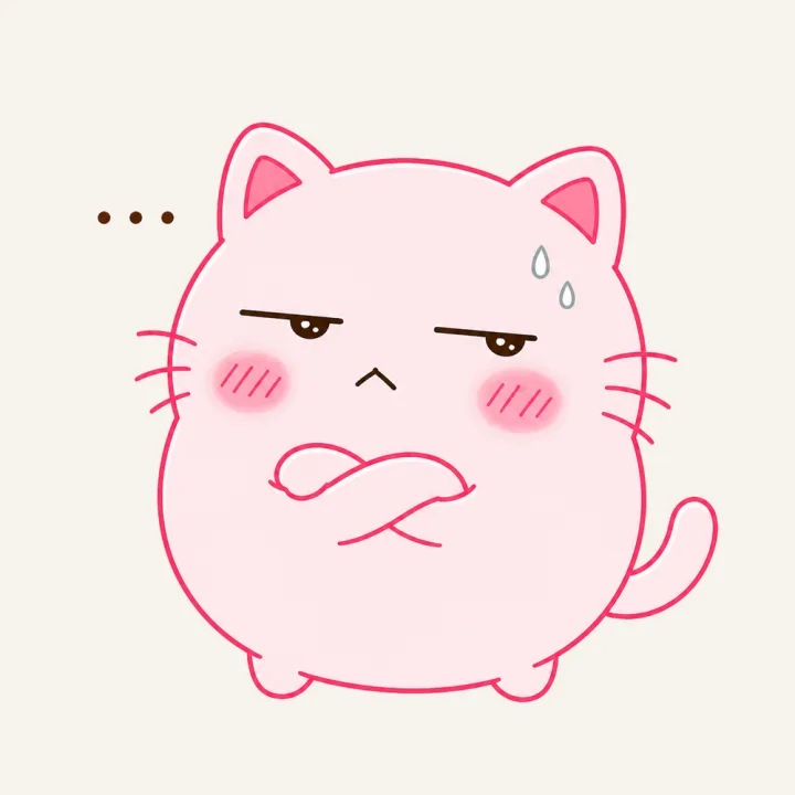 A pink cat glaring with arms crossed and a flat, judging stare — ಠ_ಠ