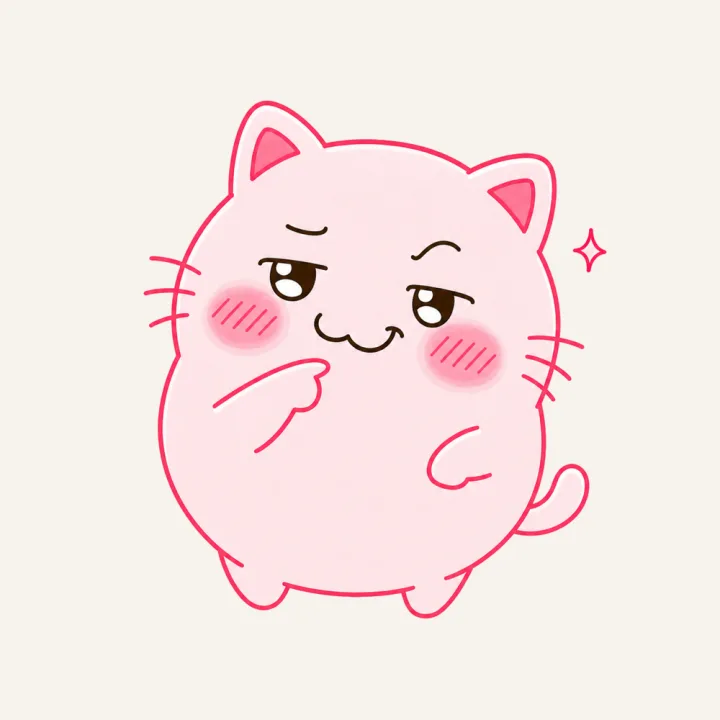 A pink cat with a sly raised-eyebrow smirk, pointing — ( ͡° ͜ʖ ͡°)